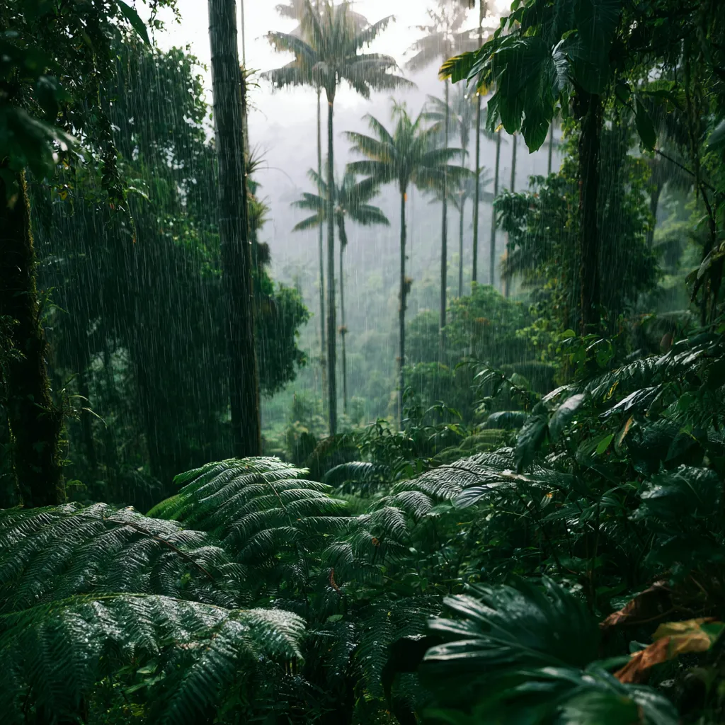 Lluvia cayendo sobre el bosque de niebla del Valle de Cocora