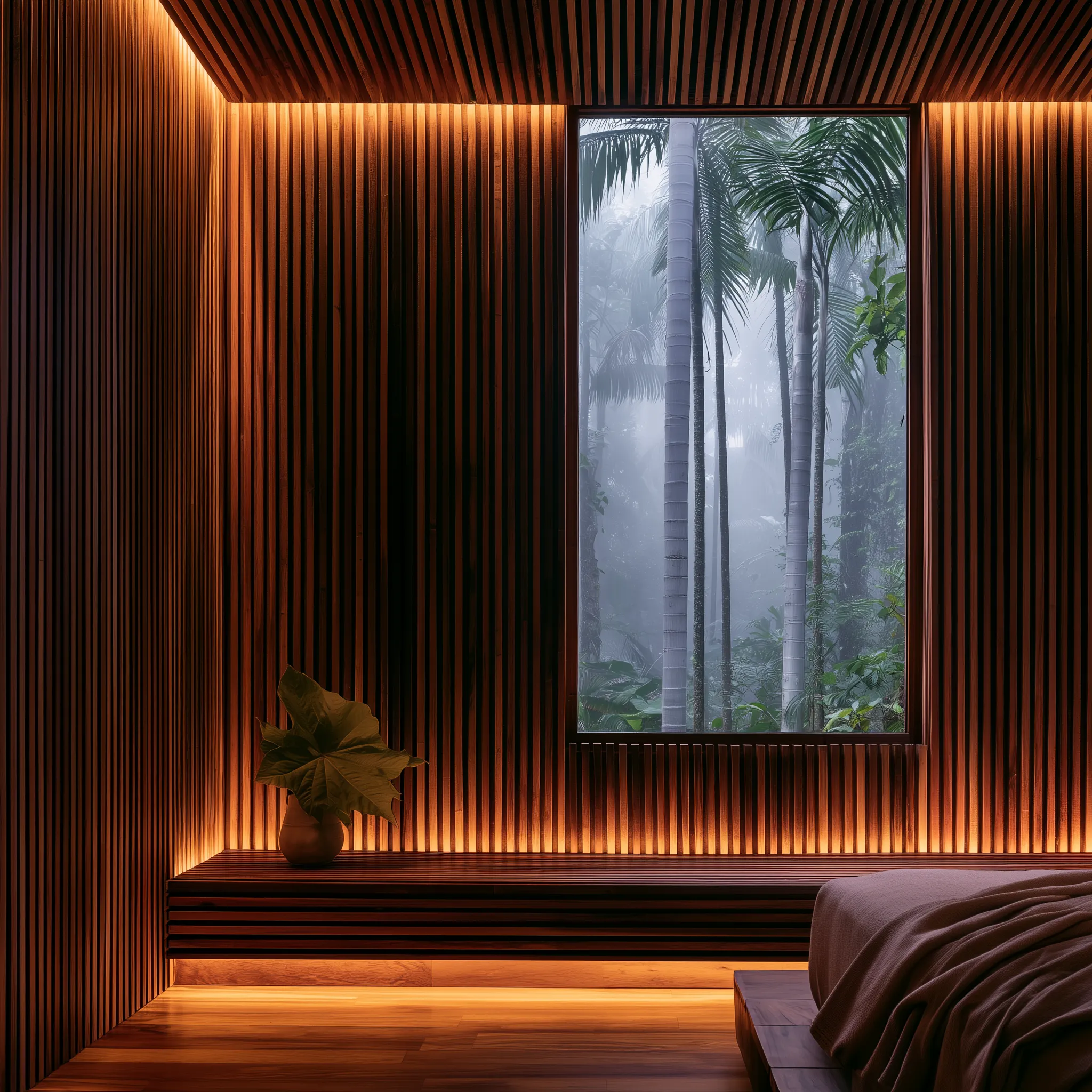 Suite Yarumo, interiores cálidos de madera abiertos al bosque de niebla